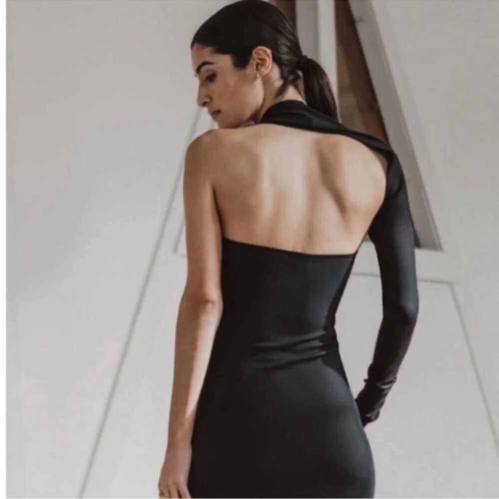 Marcella NYC Manhattan One Shoulder Gown European Ponte Open Back Halter Gown S - Picture 9 of 15